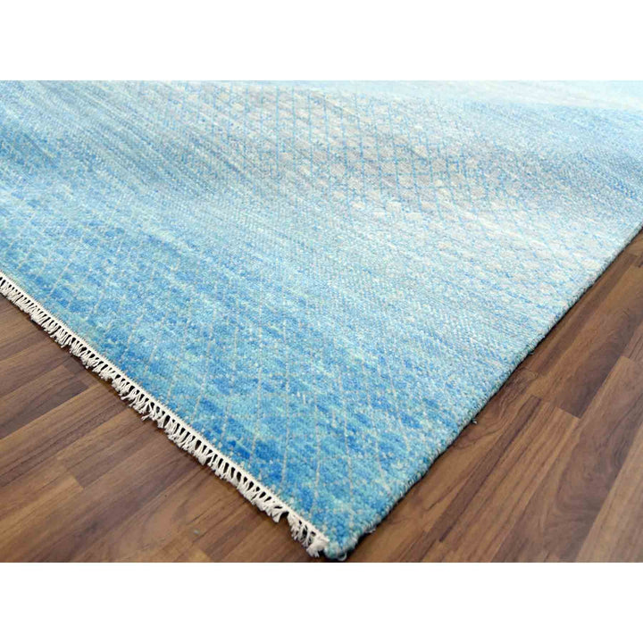 9'0" x 12'0" New Hand Knotted Blue Wool Rectangle Oriental Rug - MOA10279031