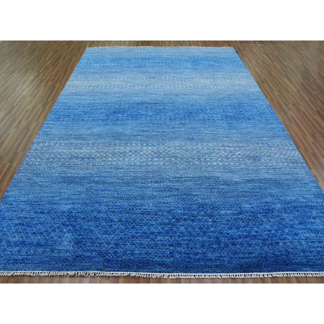 9'2" x 12'2" New Hand Knotted Blue Wool Rectangle Oriental Rug - MOA10279034