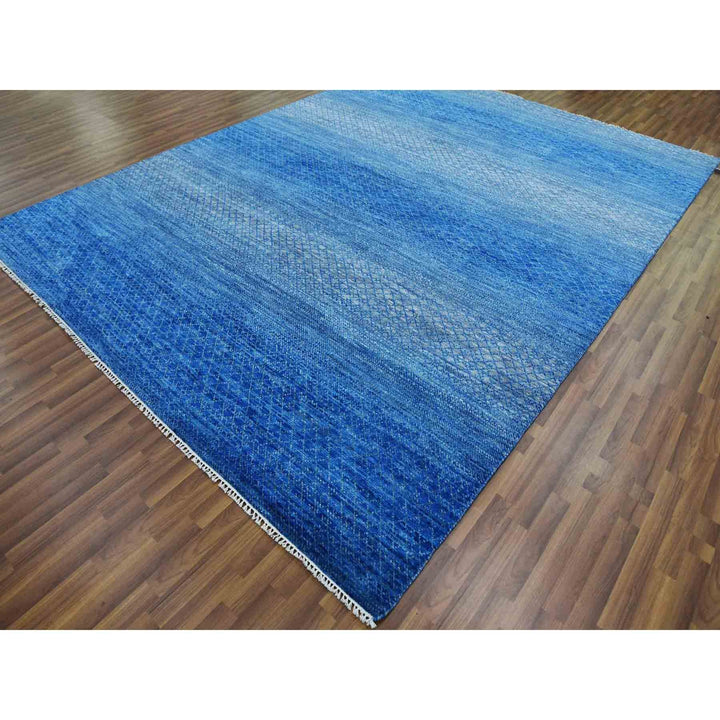 9'2" x 12'2" New Hand Knotted Blue Wool Rectangle Oriental Rug - MOA10279034