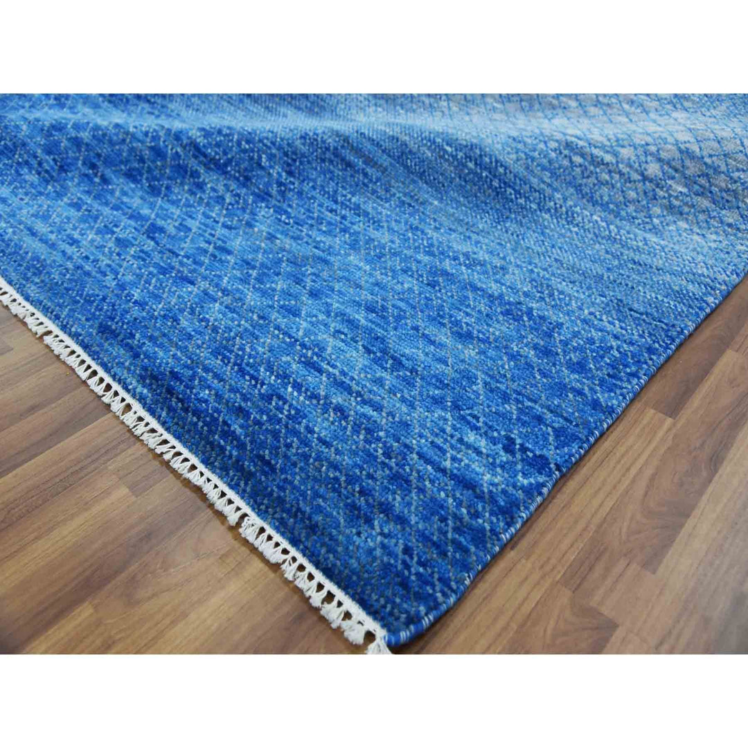 9'2" x 12'2" New Hand Knotted Blue Wool Rectangle Oriental Rug - MOA10279034