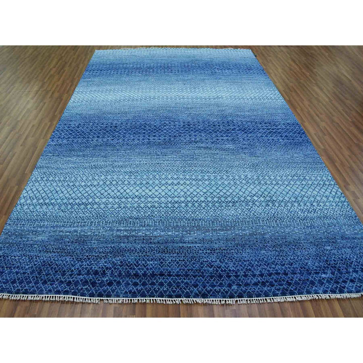 9'0" x 12'5" New Hand Knotted Blue Wool Rectangle Oriental Rug - MOA10279035