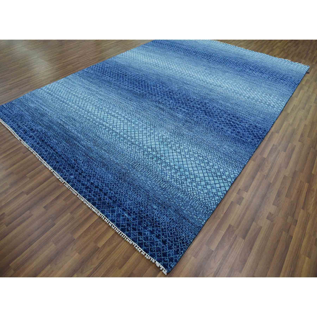 9'0" x 12'5" New Hand Knotted Blue Wool Rectangle Oriental Rug - MOA10279035