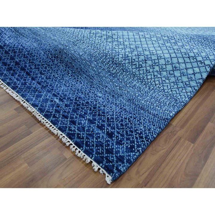 9'0" x 12'5" New Hand Knotted Blue Wool Rectangle Oriental Rug - MOA10279035