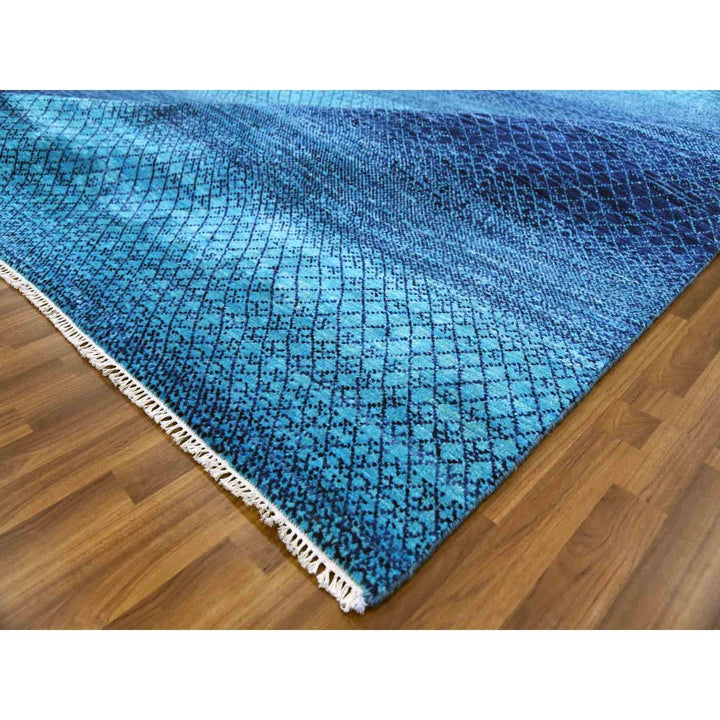 10'0" x 14'1" New Hand Knotted Blue Wool Rectangle Oriental Rug - MOA10279038