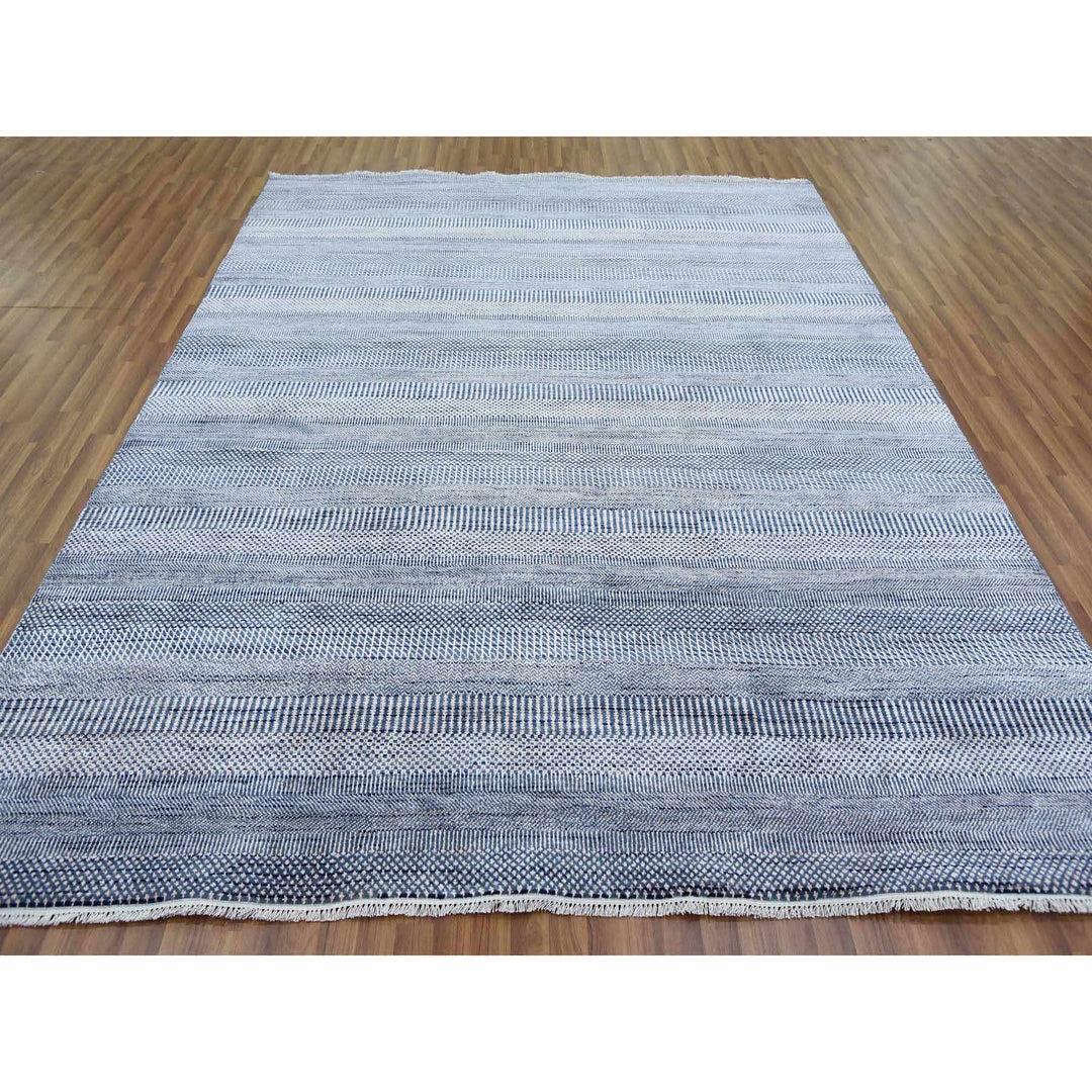 8'0" x 10'0" New Hand Knotted Blue Wool & Silk Rectangle Oriental Rug - MOA10279075