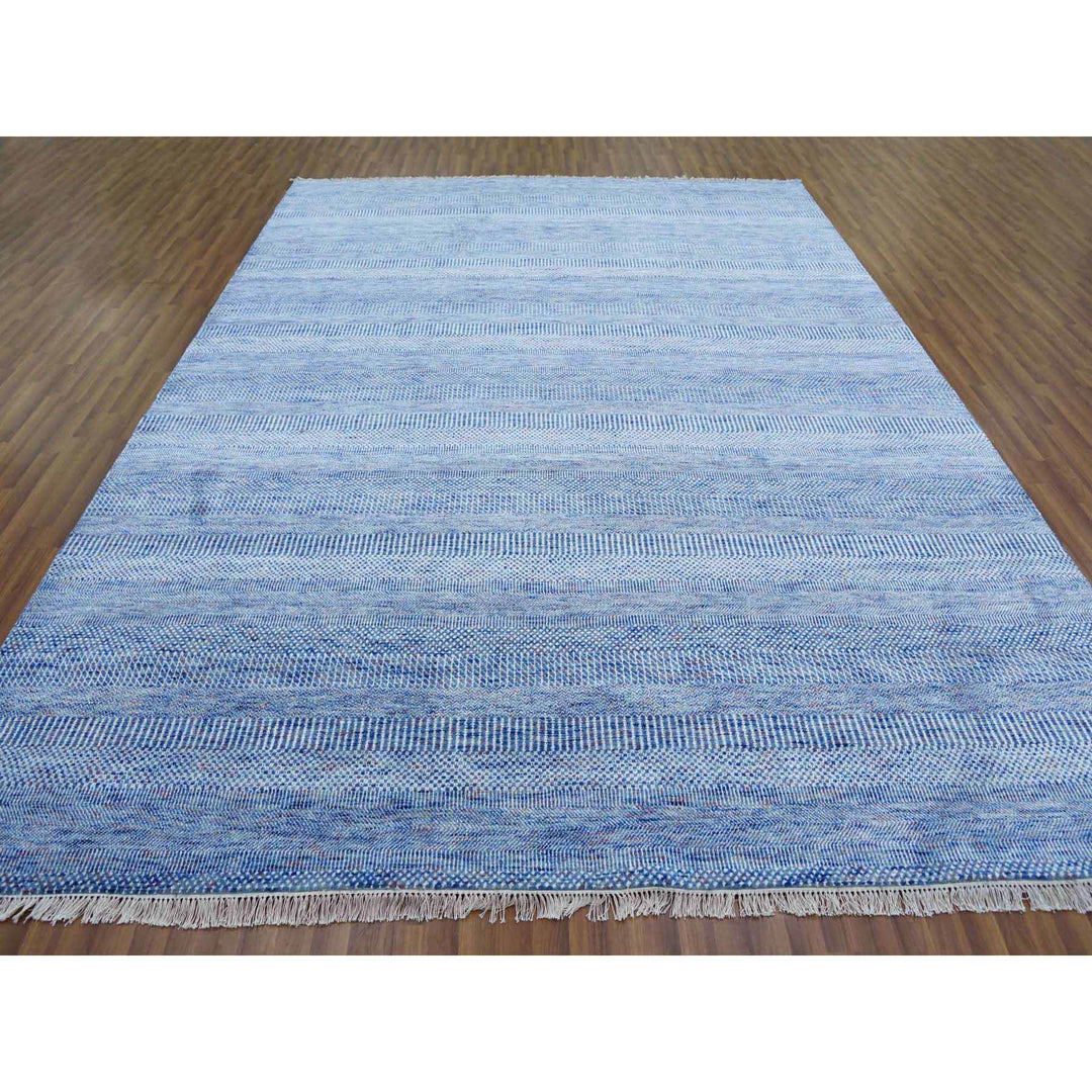 9'1" x 12'2" New Hand Knotted Blue Wool & Silk Rectangle Oriental Rug - MOA10279090