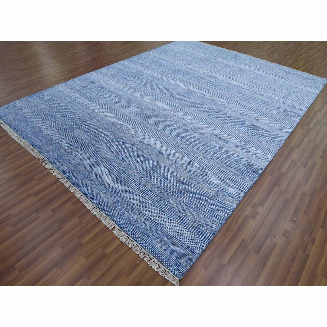 9'1" x 12'2" New Hand Knotted Blue Wool & Silk Rectangle Oriental Rug - MOA10279090