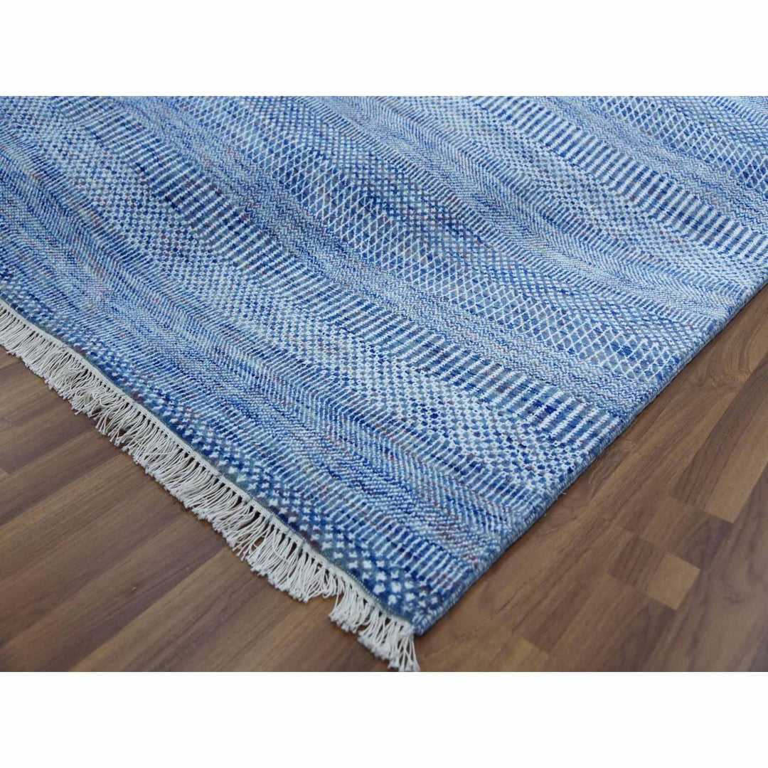 9'1" x 12'2" New Hand Knotted Blue Wool & Silk Rectangle Oriental Rug - MOA10279090