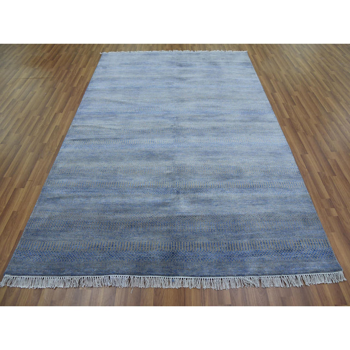 6'1" x 9'1" New Hand Knotted Blue Wool & Silk Rectangle Oriental Rug - MOA10279122