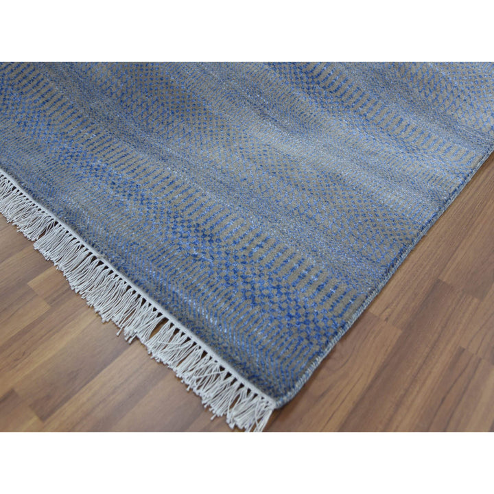 6'1" x 9'1" New Hand Knotted Blue Wool & Silk Rectangle Oriental Rug - MOA10279122