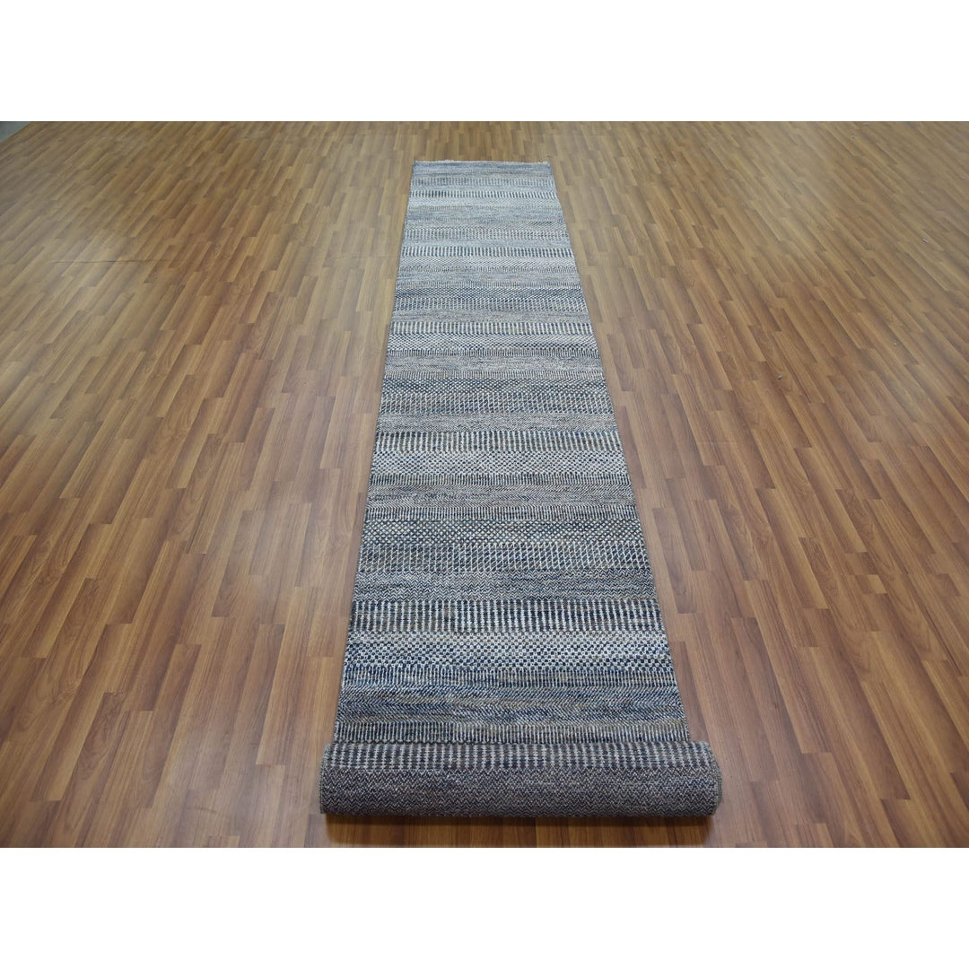 2'7" x 14'0" New Hand Knotted Grey Wool & Silk Runner Oriental Rug - MOA10279136