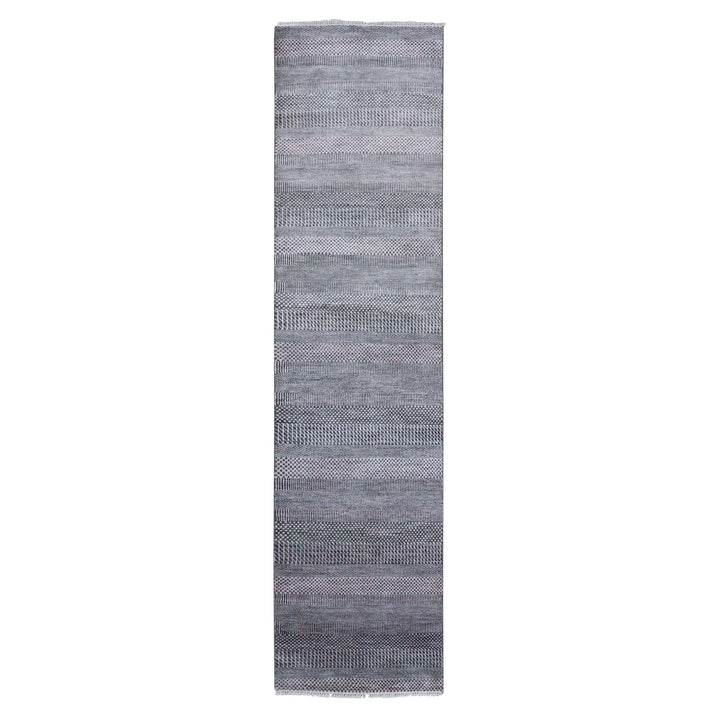 2'8" x 10'2" New Hand Knotted Grey Wool & Silk Runner Oriental Rug - MOA10279140