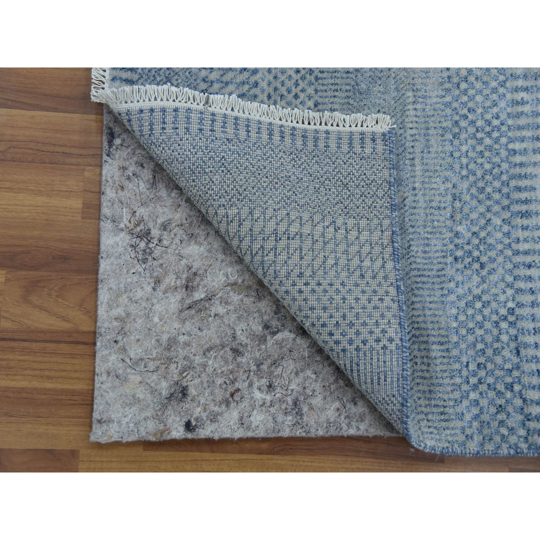 2'6" x 12'0" New Hand Knotted Grey Wool & Silk Runner Oriental Rug - MOA10279142