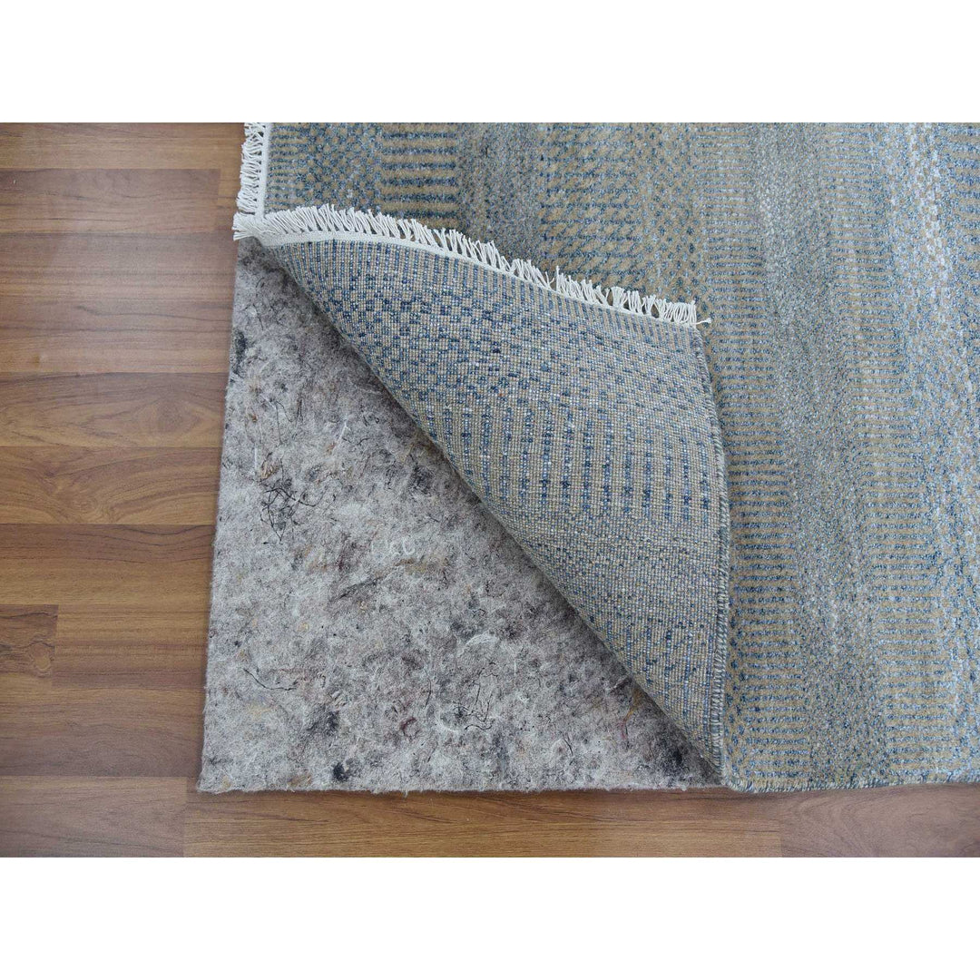 2'7" x 16'4" New Hand Knotted Grey Wool & Silk Runner Oriental Rug - MOA10279153