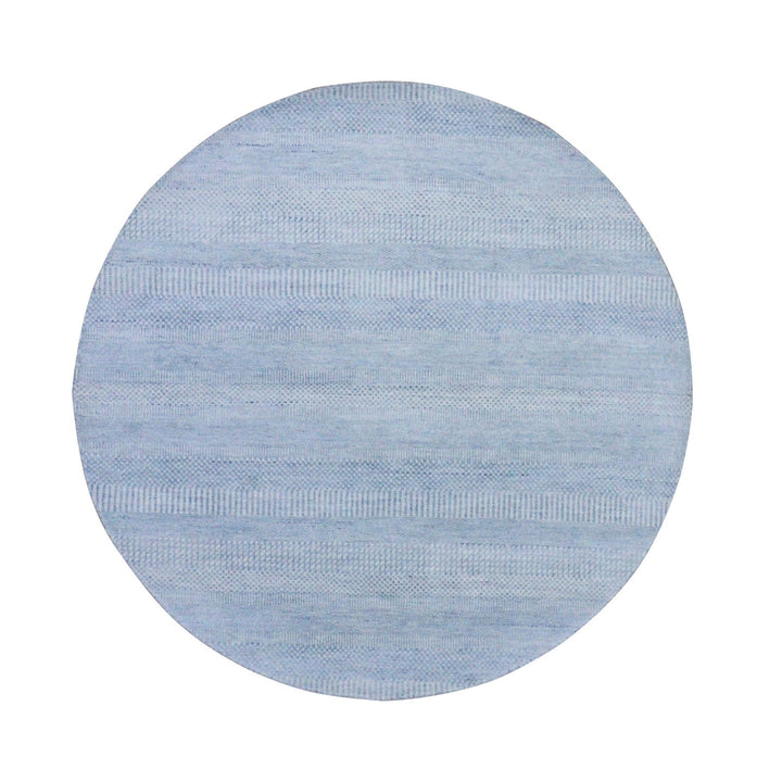 5'10" x 5'10" New Hand Knotted Blue Wool & Silk Round Oriental Rug - MOA10279157