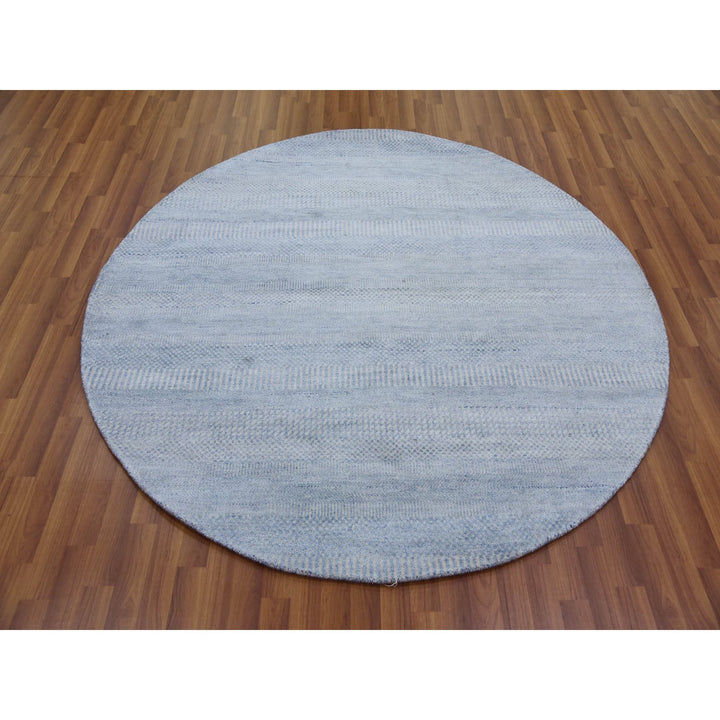 5'10" x 5'10" New Hand Knotted Blue Wool & Silk Round Oriental Rug - MOA10279157