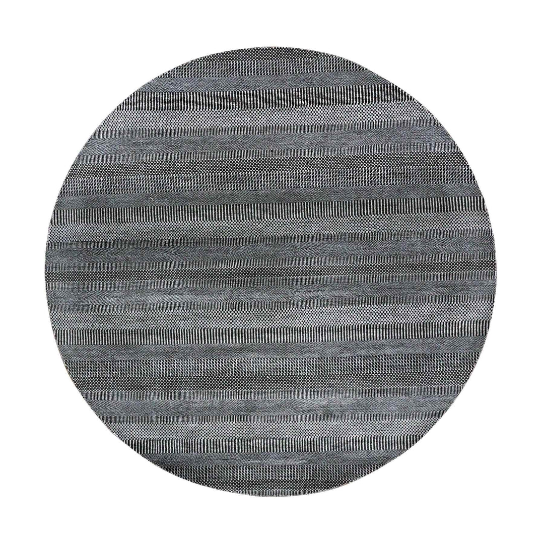 7'9" x 7'9" New Hand Knotted Grey Wool & Silk Round Oriental Rug - MOA10279160