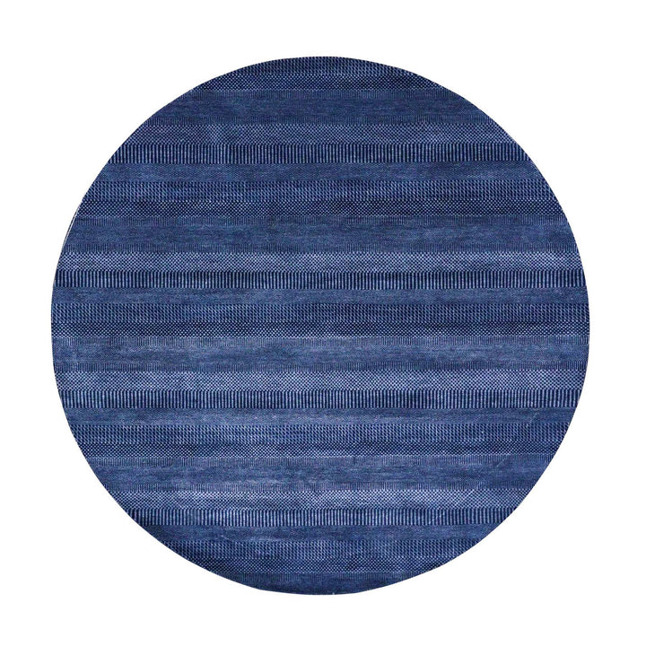 8'0" x 8'0" New Hand Knotted Blue Wool & Silk Round Oriental Rug - MOA10279161