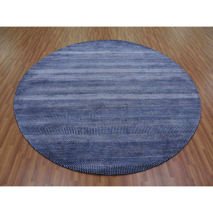 8'0" x 8'0" New Hand Knotted Blue Wool & Silk Round Oriental Rug - MOA10279161