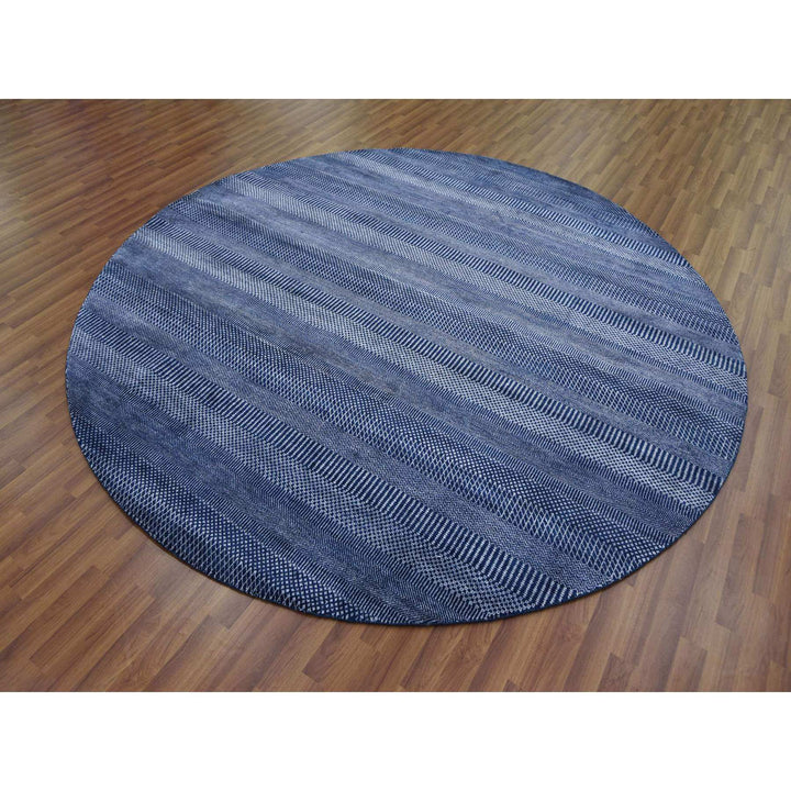 8'0" x 8'0" New Hand Knotted Blue Wool & Silk Round Oriental Rug - MOA10279161