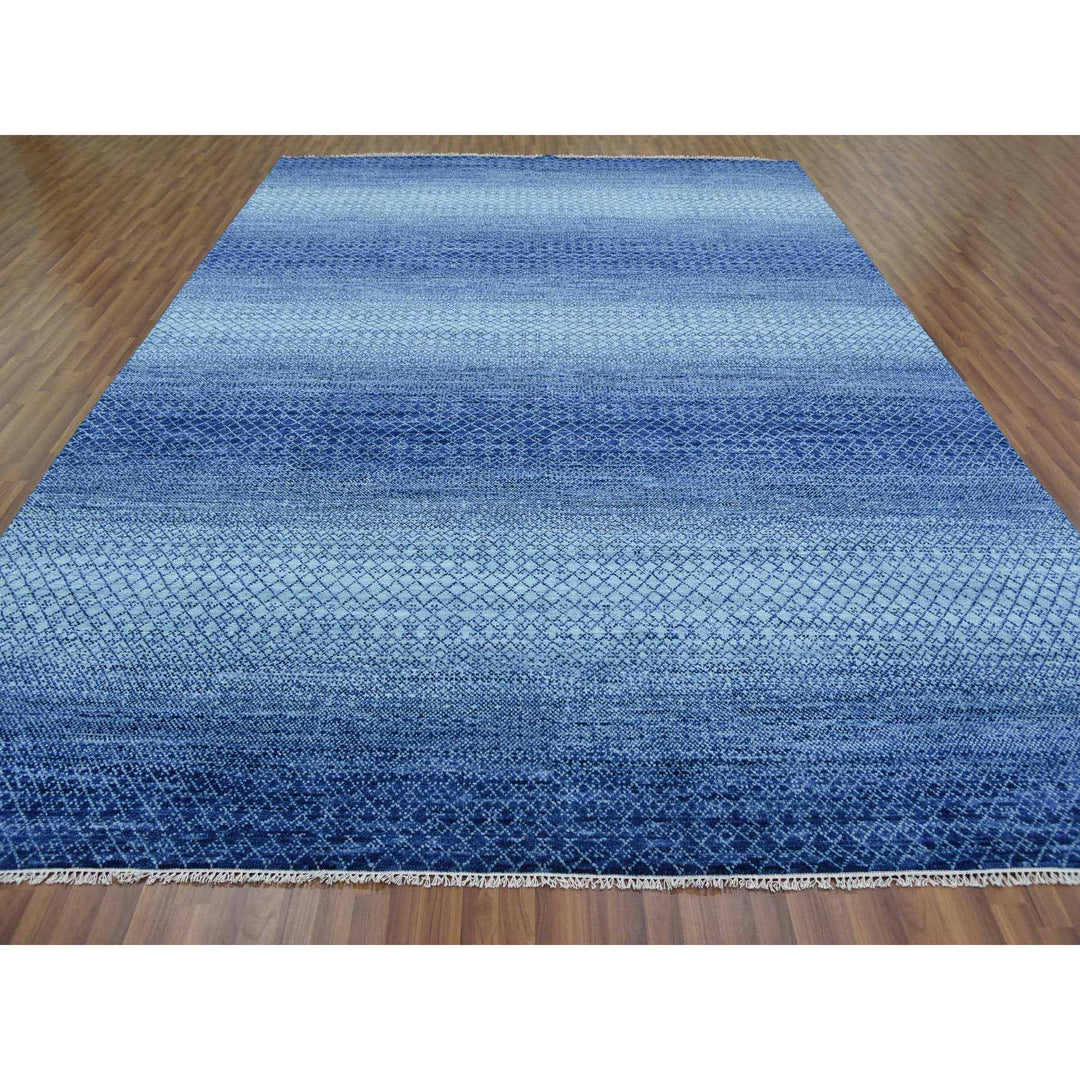 9'10" x 14'0" New Hand Knotted Blue Wool Rectangle Oriental Rug - MOA10279167