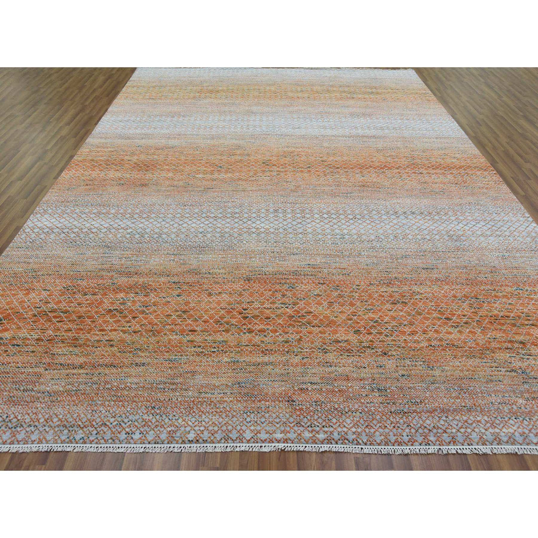 9'10" x 13'10" New Hand Knotted Orange Wool Rectangle Oriental Rug - MOA10279168