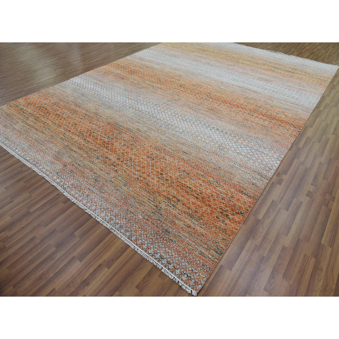 9'10" x 13'10" New Hand Knotted Orange Wool Rectangle Oriental Rug - MOA10279168