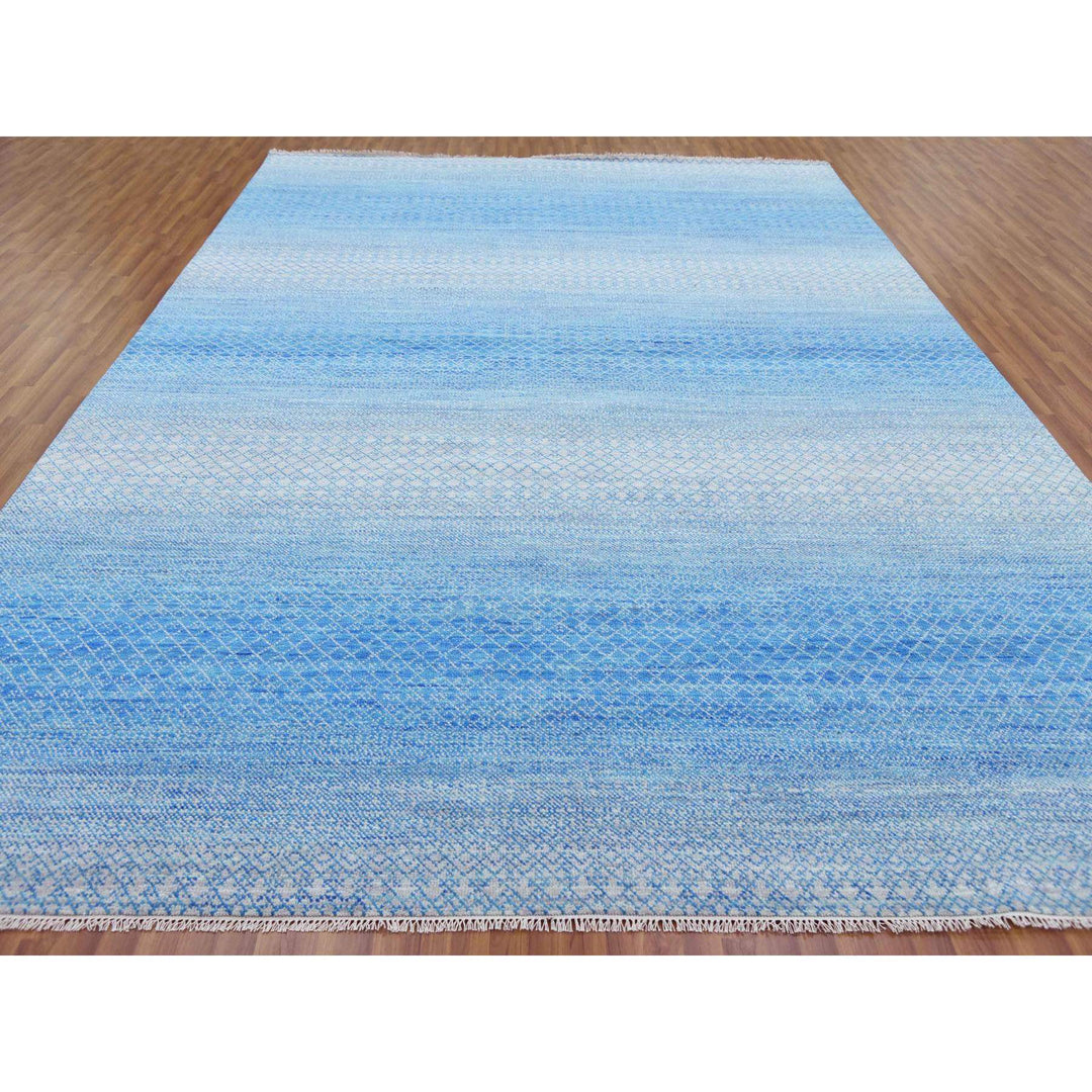 10'0" x 14'3" New Hand Knotted Blue Wool Rectangle Oriental Rug - MOA10279169