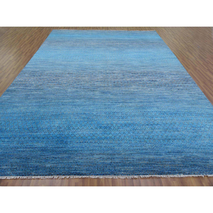 10'0" x 14'3" New Hand Knotted Blue Wool Rectangle Oriental Rug - MOA10279172