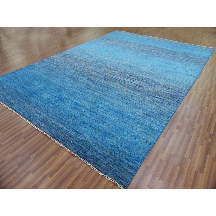 10'0" x 14'3" New Hand Knotted Blue Wool Rectangle Oriental Rug - MOA10279172