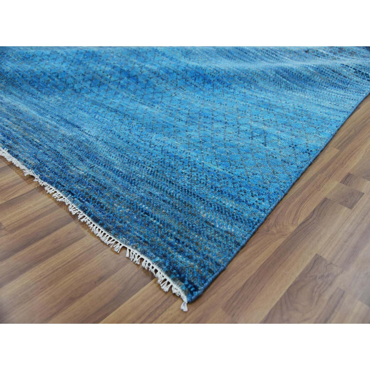 10'0" x 14'3" New Hand Knotted Blue Wool Rectangle Oriental Rug - MOA10279172