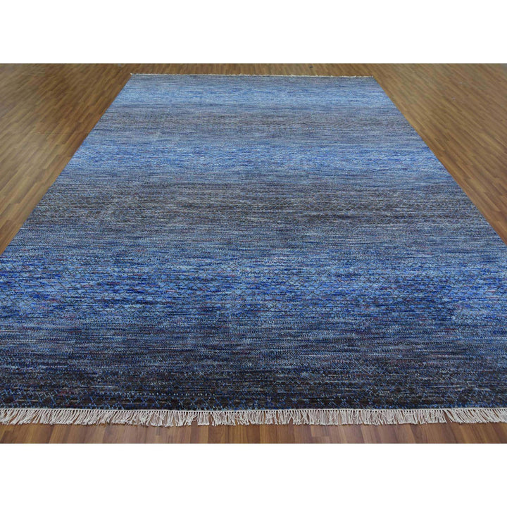 10'0" x 14'0" New Hand Knotted Blue Wool Rectangle Oriental Rug - MOA10279179