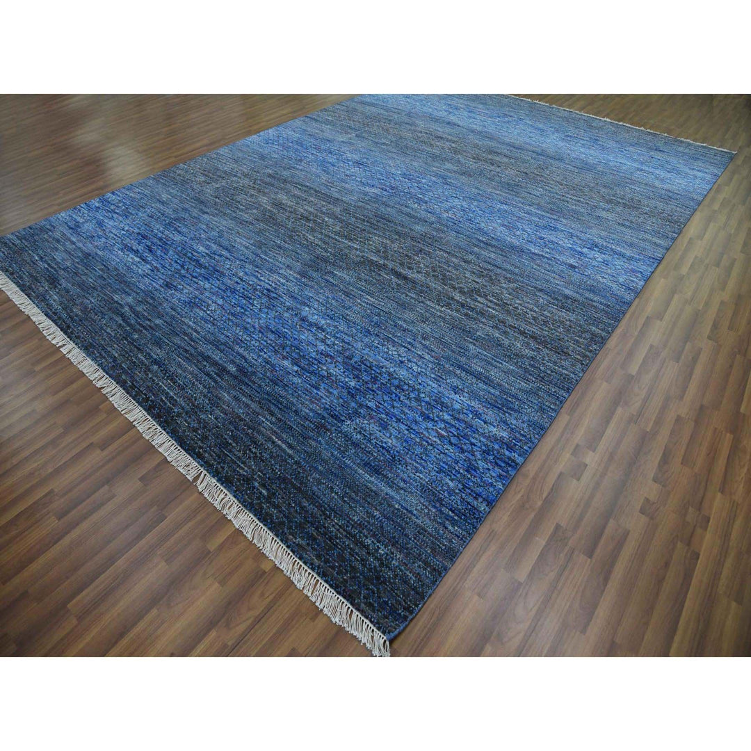 10'0" x 14'0" New Hand Knotted Blue Wool Rectangle Oriental Rug - MOA10279179