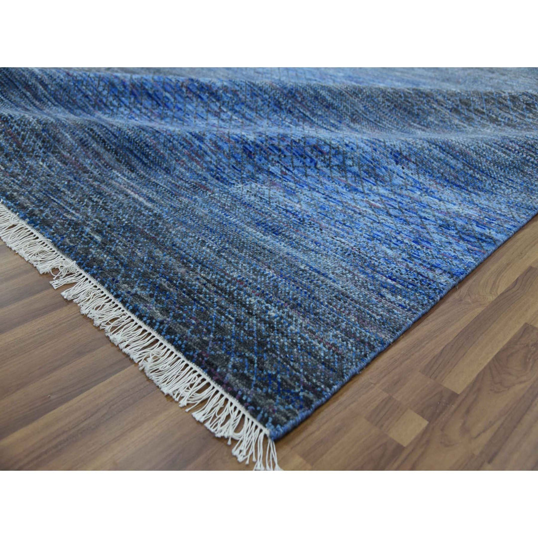 10'0" x 14'0" New Hand Knotted Blue Wool Rectangle Oriental Rug - MOA10279179