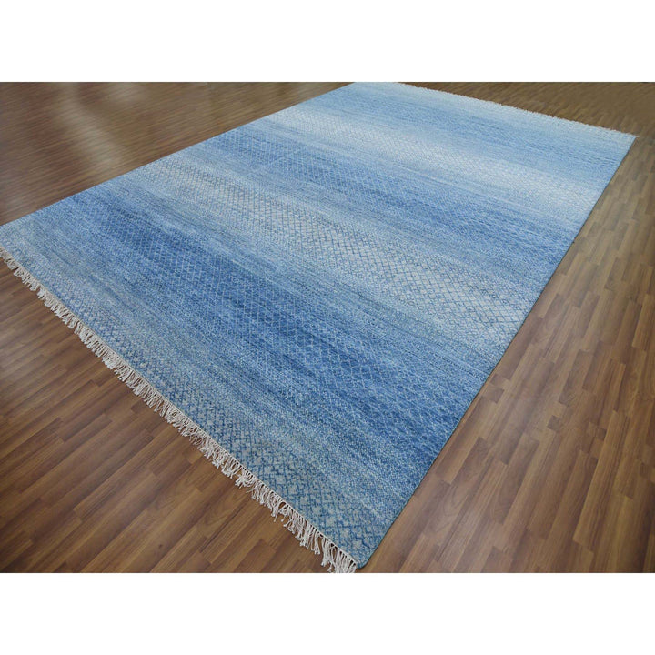 10'0" x 14'4" New Hand Knotted Blue Wool Rectangle Oriental Rug - MOA10279180