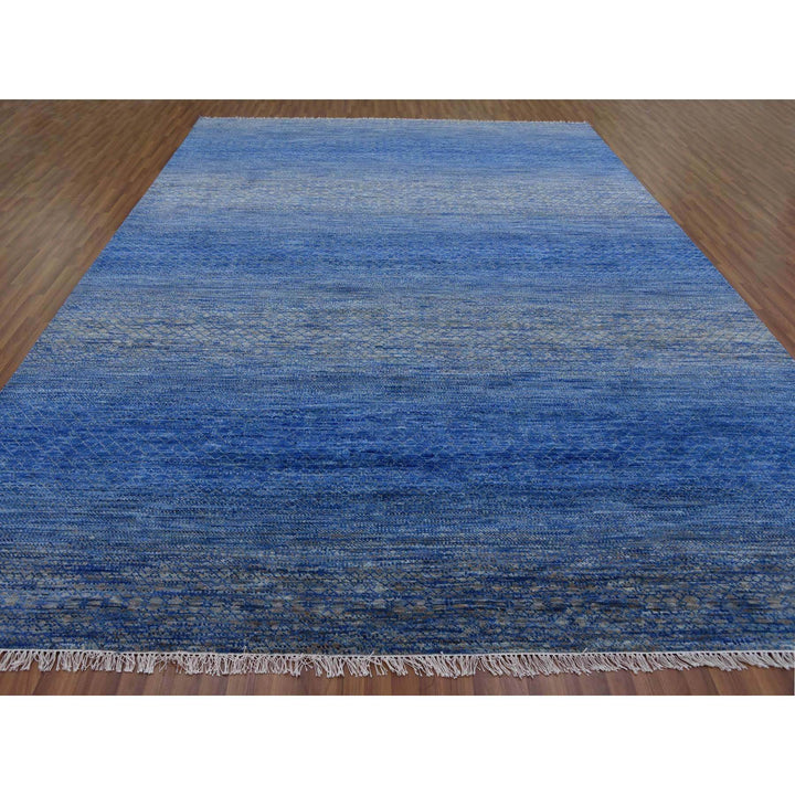 10'3" x 14'4" New Hand Knotted Blue Wool Rectangle Oriental Rug - MOA10279181