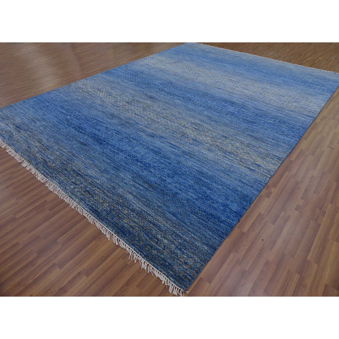 10'3" x 14'4" New Hand Knotted Blue Wool Rectangle Oriental Rug - MOA10279181