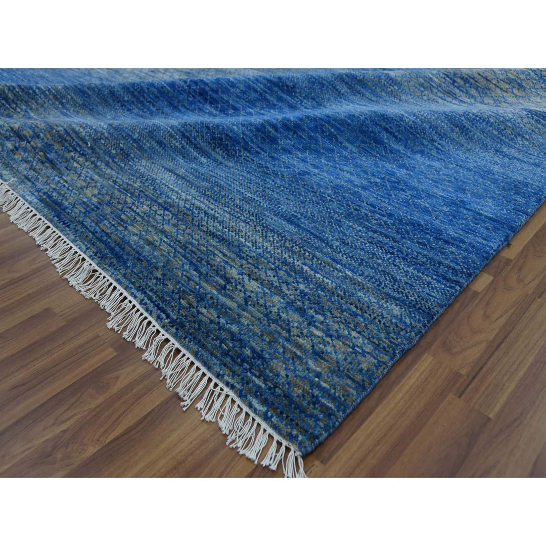 10'3" x 14'4" New Hand Knotted Blue Wool Rectangle Oriental Rug - MOA10279181