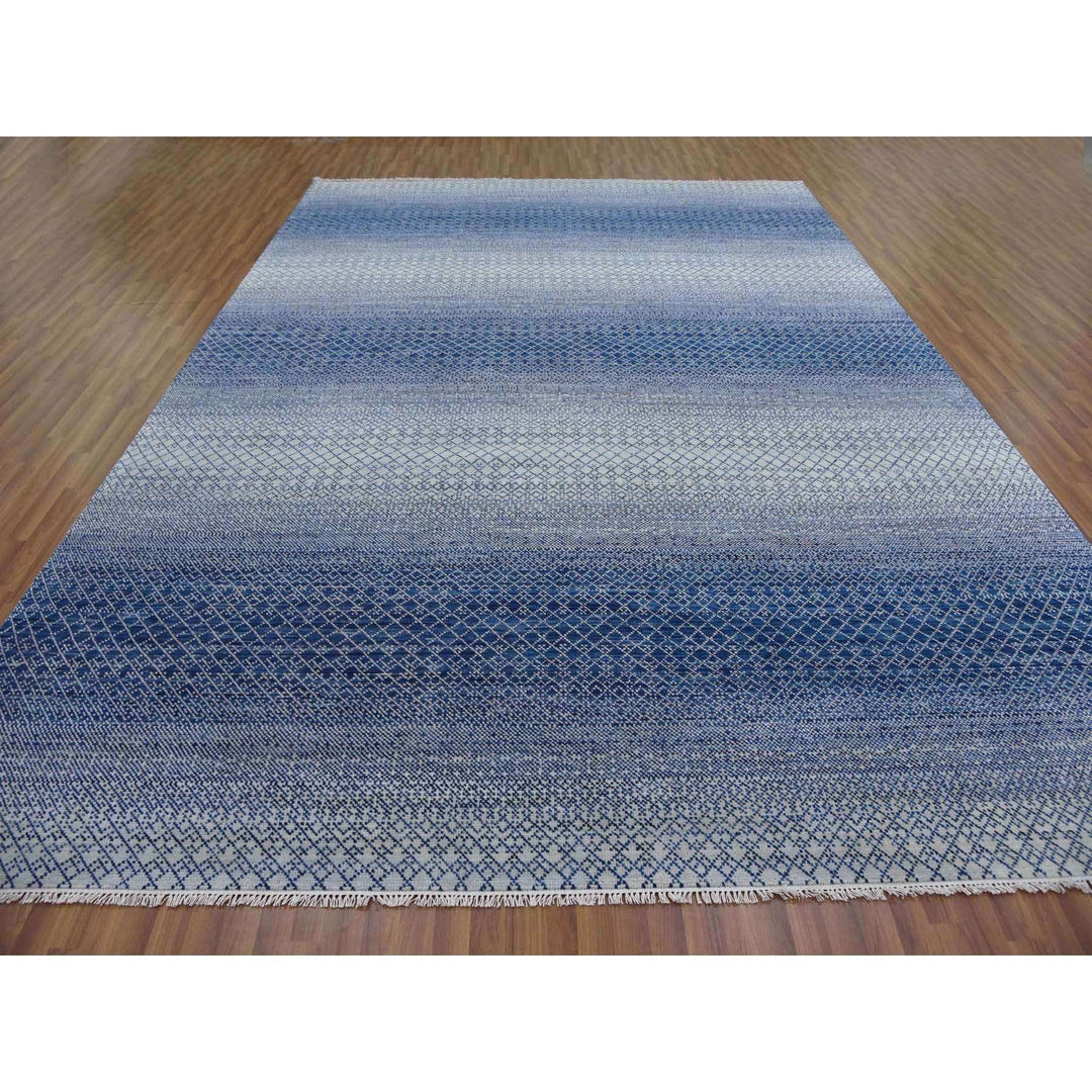 9'10" x 13'7" New Hand Knotted Blue Cotton Rectangle Oriental Rug - MOA10279182