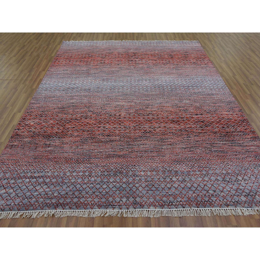 8'0" x 9'10" New Hand Knotted Red Wool Rectangle Oriental Rug - MOA10279188