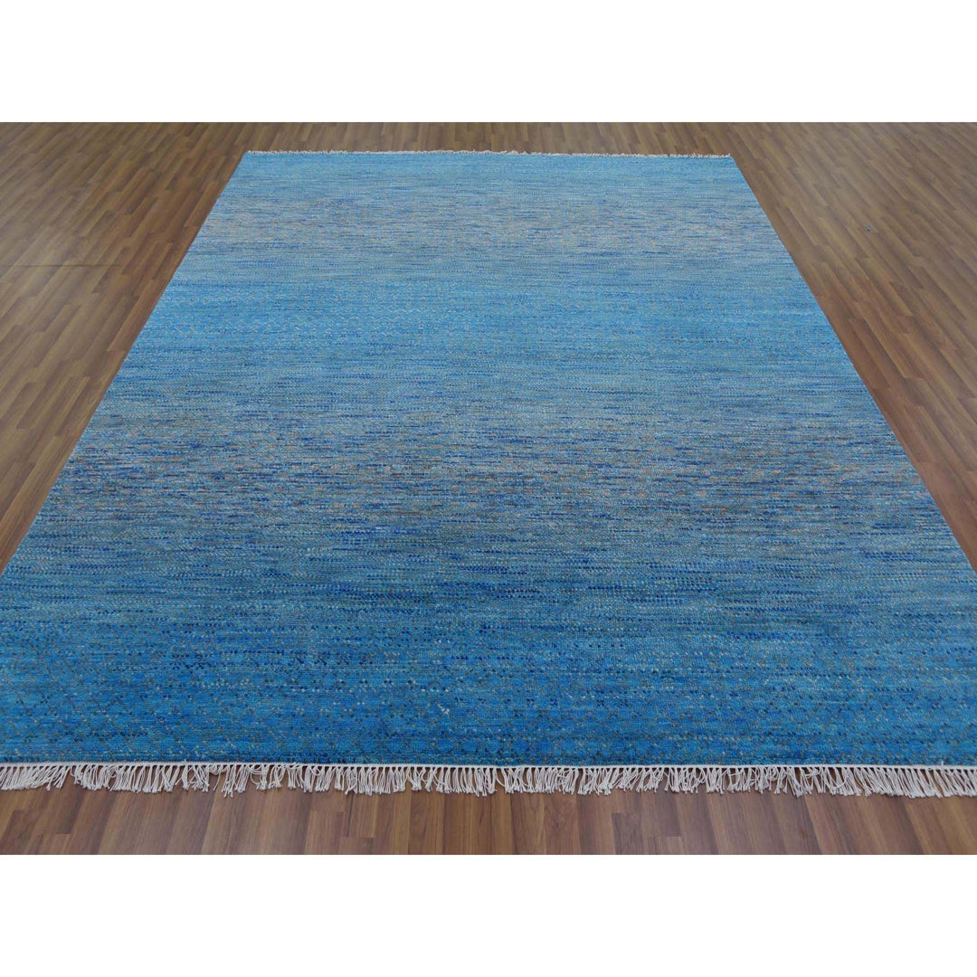 8'2" x 10'0" New Hand Knotted Blue Wool Rectangle Oriental Rug - MOA10279191