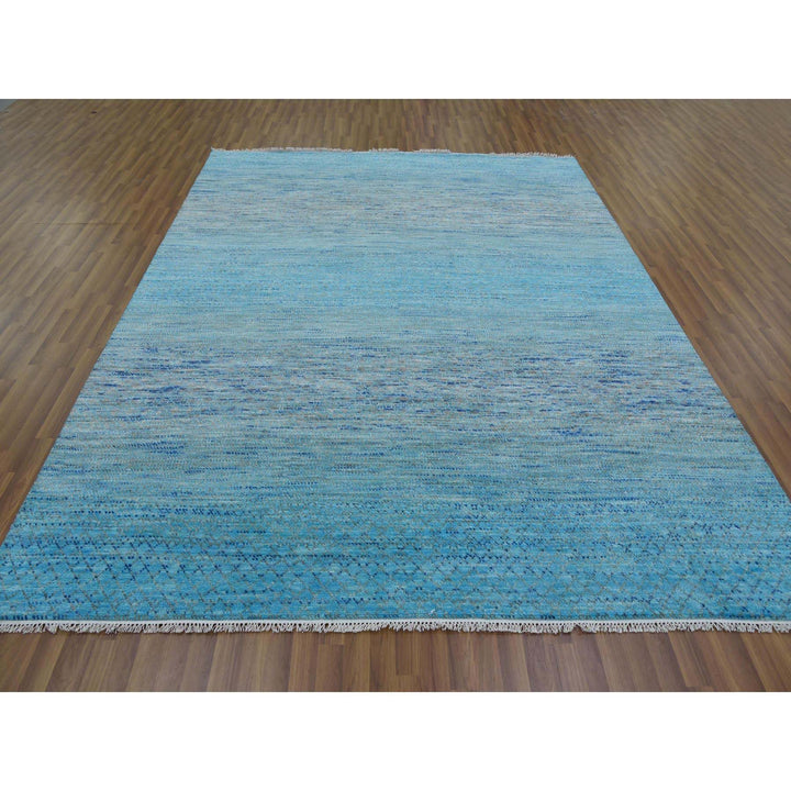 8'0" x 9'10" New Hand Knotted Blue Wool Rectangle Oriental Rug - MOA10279202