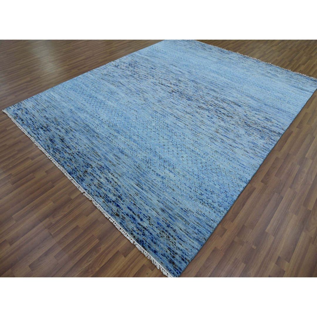 8'2" x 10'2" New Hand Knotted Blue Wool Rectangle Oriental Rug - MOA10279208