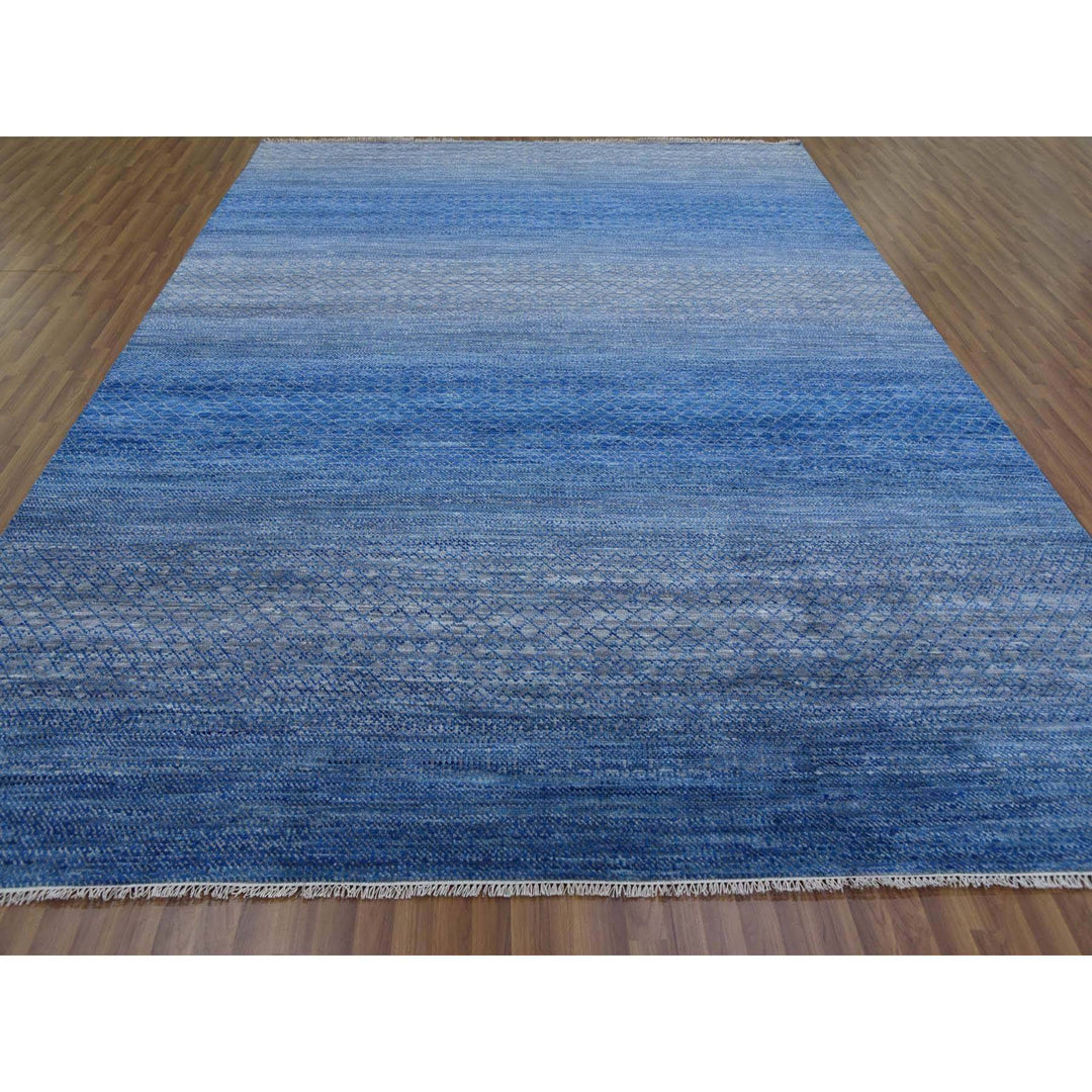 9'3" x 12'6" New Hand Knotted Blue Wool Rectangle Oriental Rug - MOA10279215