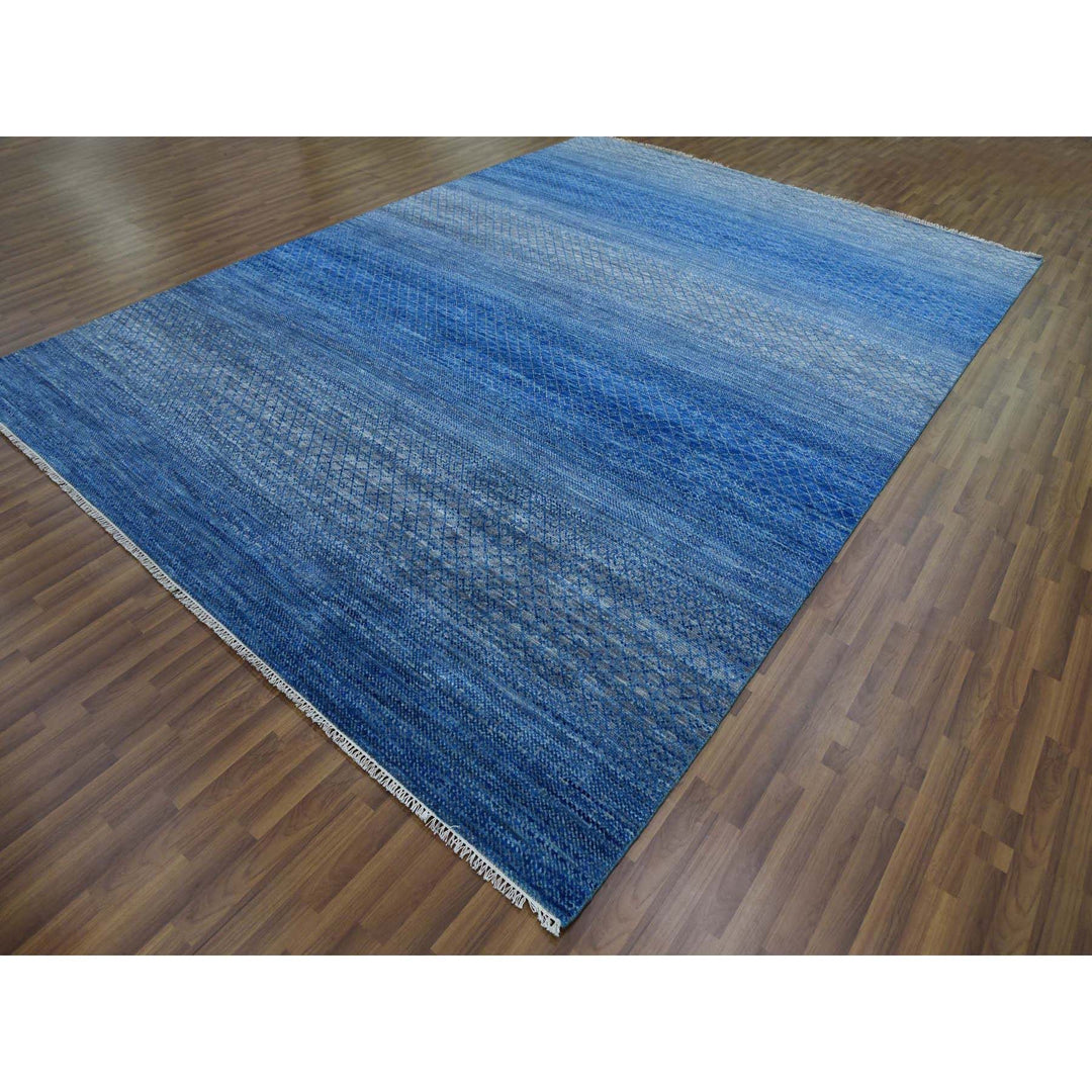 9'3" x 12'6" New Hand Knotted Blue Wool Rectangle Oriental Rug - MOA10279215