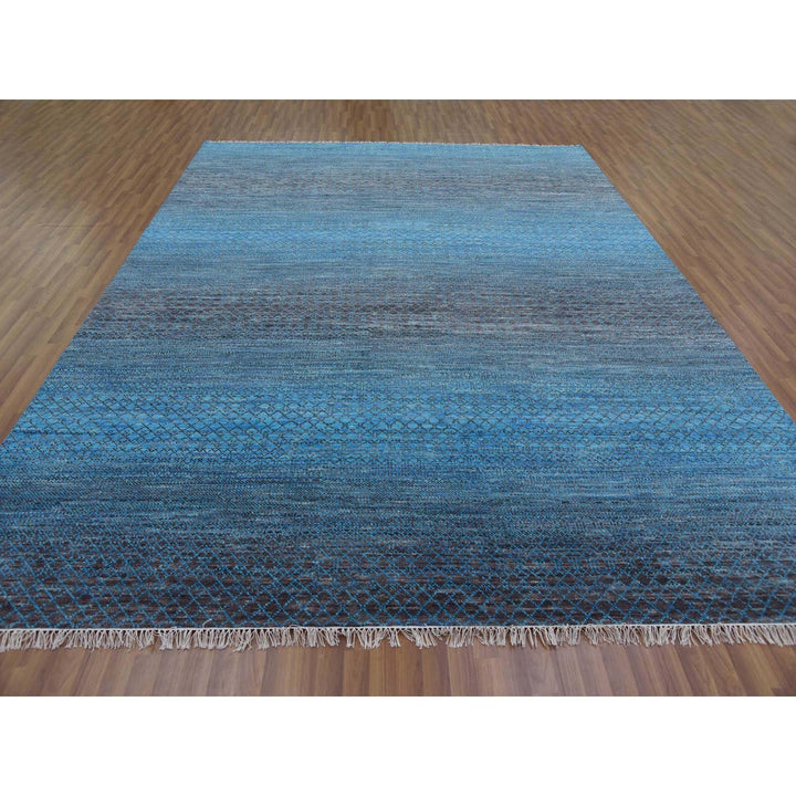 9'4" x 12'1" New Hand Knotted Blue Wool Rectangle Oriental Rug - MOA10279219