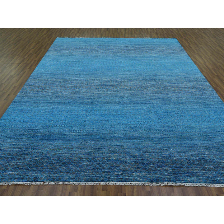 9'1" x 11'10" New Hand Knotted Blue Wool Rectangle Oriental Rug - MOA10279221