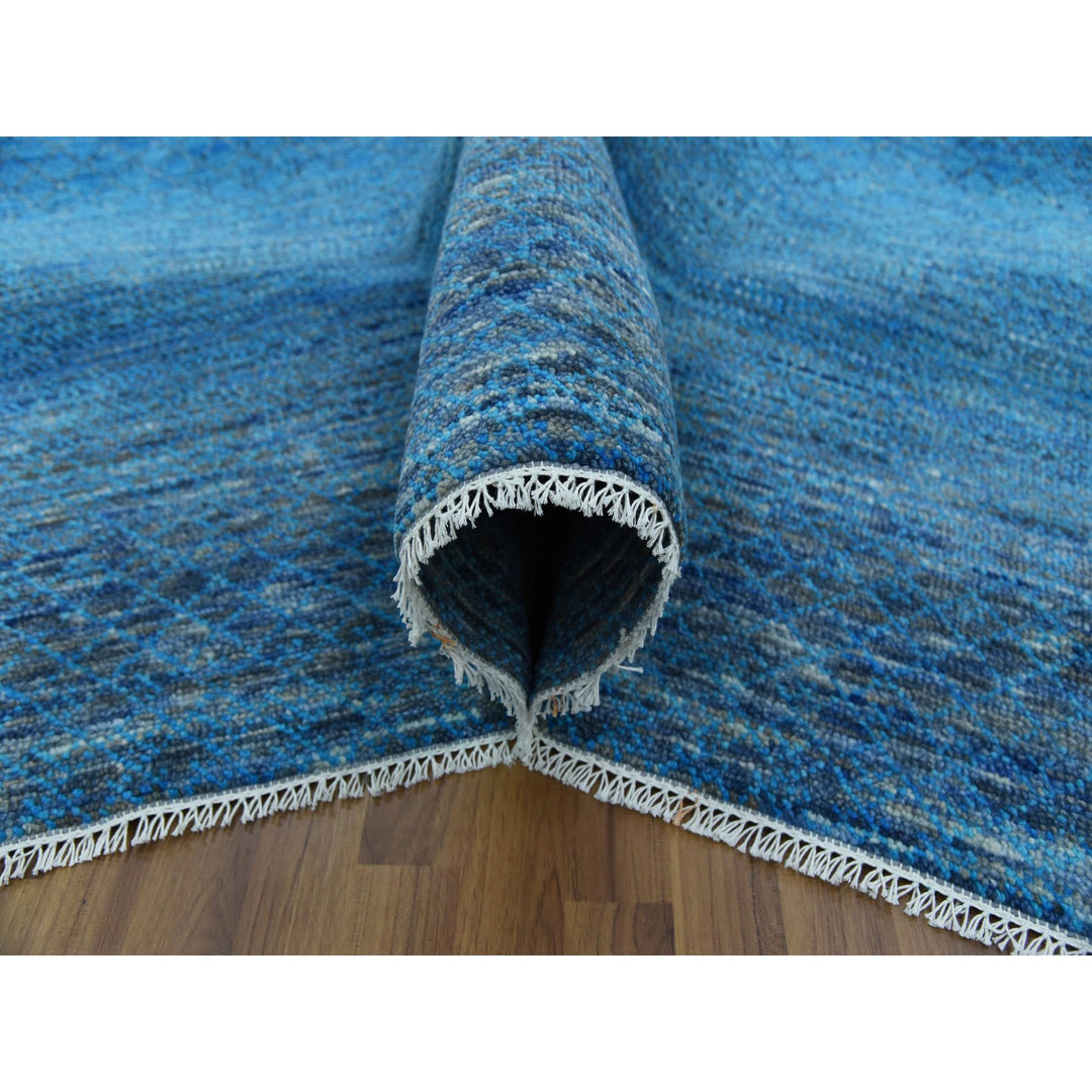 9'1" x 11'10" New Hand Knotted Blue Wool Rectangle Oriental Rug - MOA10279221