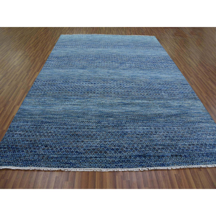 9'1" x 12'2" New Hand Knotted Blue Wool Rectangle Oriental Rug - MOA10279228