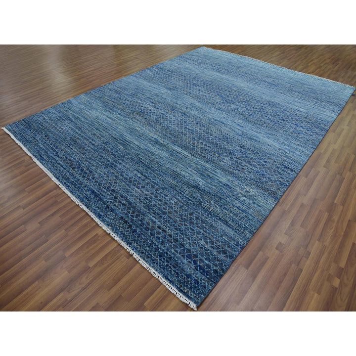 9'1" x 12'2" New Hand Knotted Blue Wool Rectangle Oriental Rug - MOA10279228